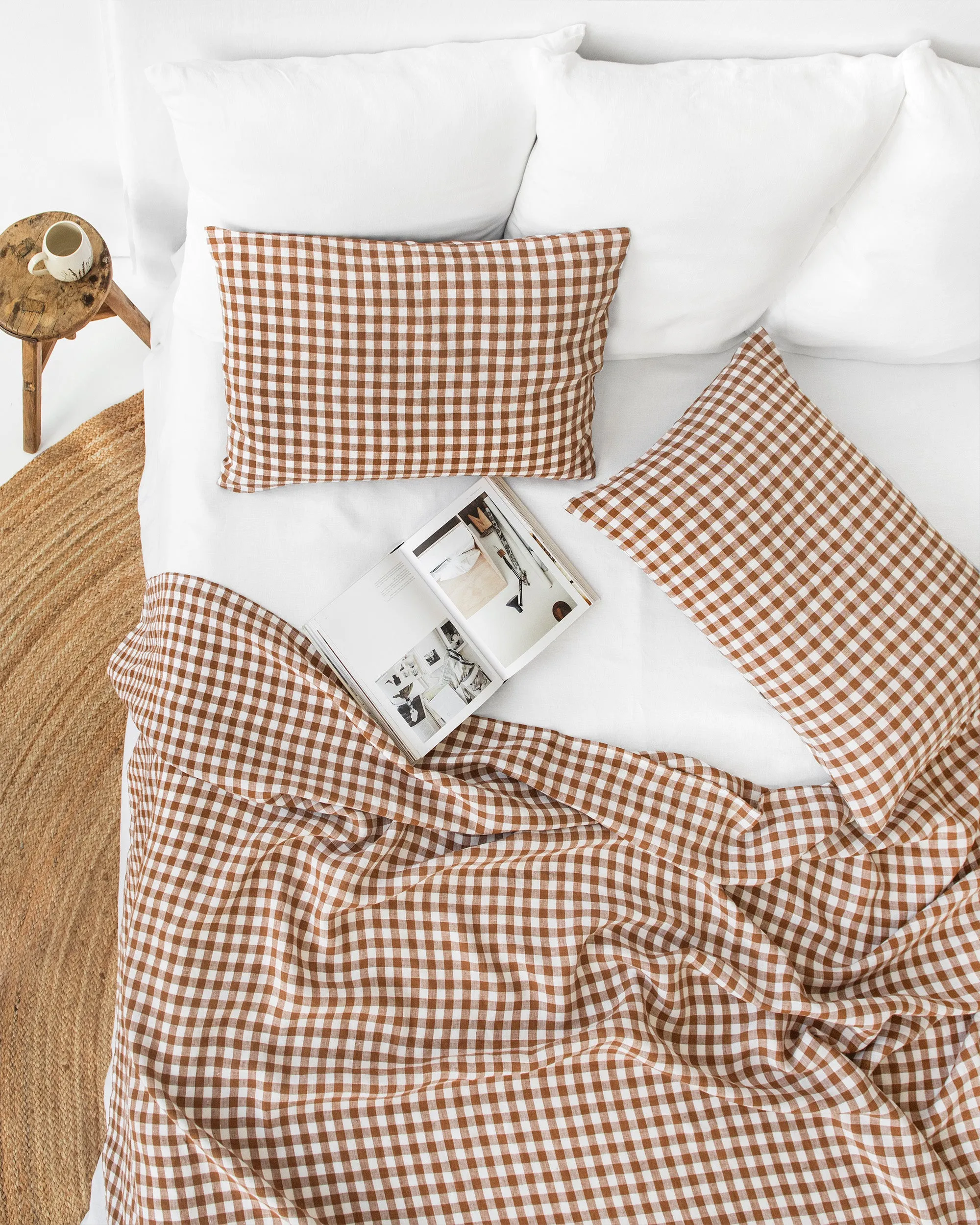 Cinnamon gingham linen sheet set (4 pcs)