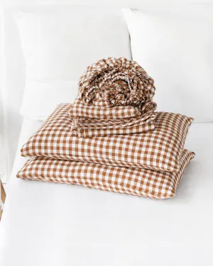 Cinnamon gingham linen sheet set (4 pcs)