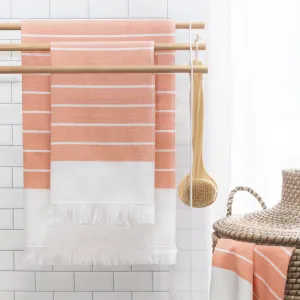 Coral Stripe Fouta Towel Resort Bundle (4 Wash   4 Hand   4 Bath Towels   2 Bath Sheets)