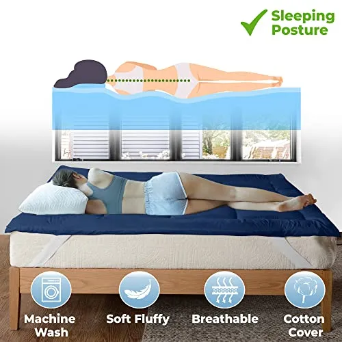 CRAZY WORLD Soft 500 GSM Mattress Padding/Topper for Comfortable Sleep navyblue (72x78inch)