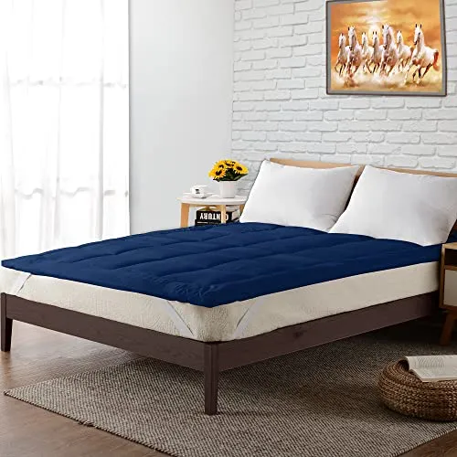 CRAZY WORLD Soft 500 GSM Mattress Padding/Topper for Comfortable Sleep navyblue (72x78inch)