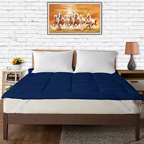 CRAZY WORLD Soft 500 GSM Mattress Padding/Topper for Comfortable Sleep navyblue (72x78inch)