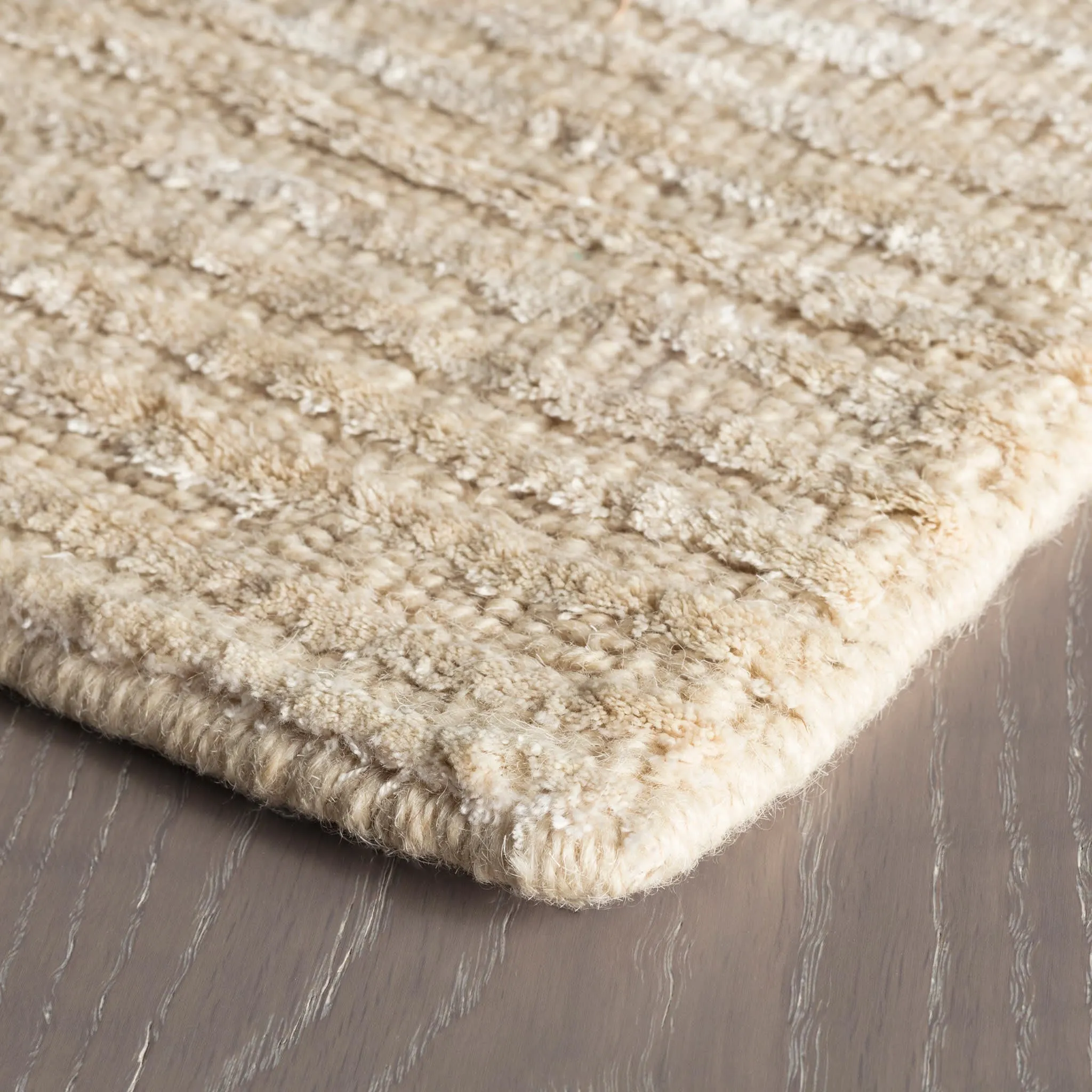 Cut Stripe Ivory Hand Knotted Viscose/Wool Rug