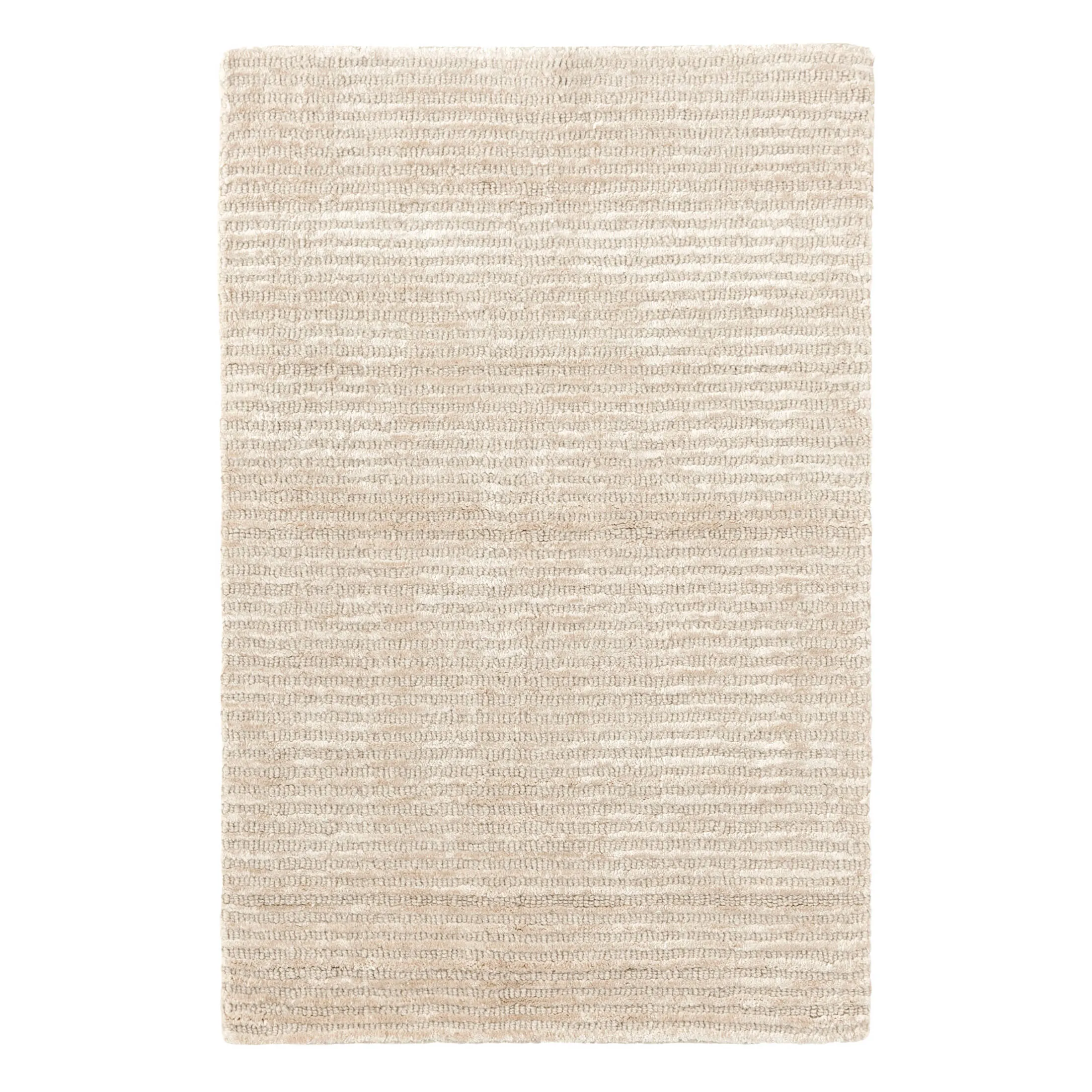 Cut Stripe Ivory Hand Knotted Viscose/Wool Rug