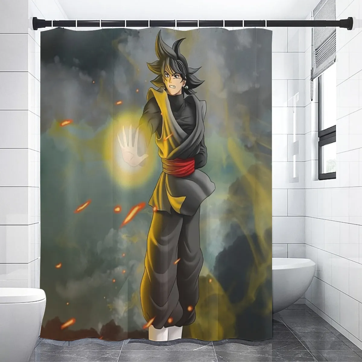 DBZ Goku Black Zamasu Potara Fusion Realistic Drawing Style Cool Shower Curtain