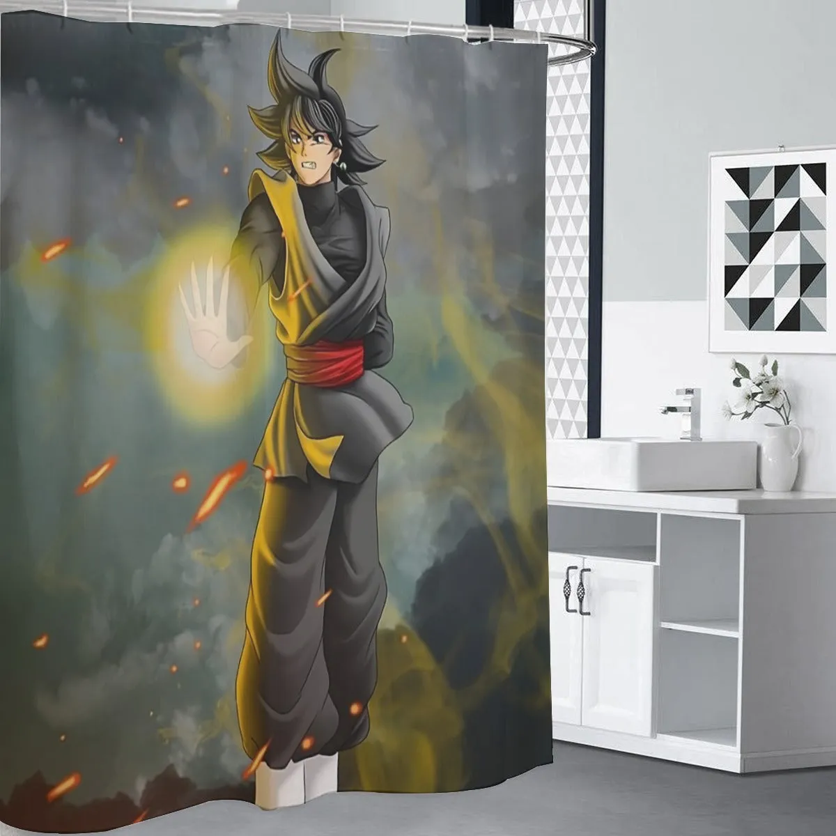 DBZ Goku Black Zamasu Potara Fusion Realistic Drawing Style Cool Shower Curtain