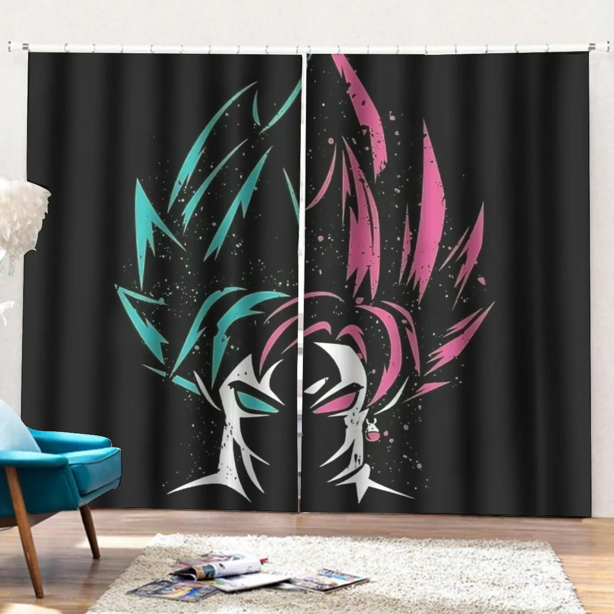 DBZ Goku Super Saiyan God Blue Rose SSGSS Dope Design Curtains with Hooks