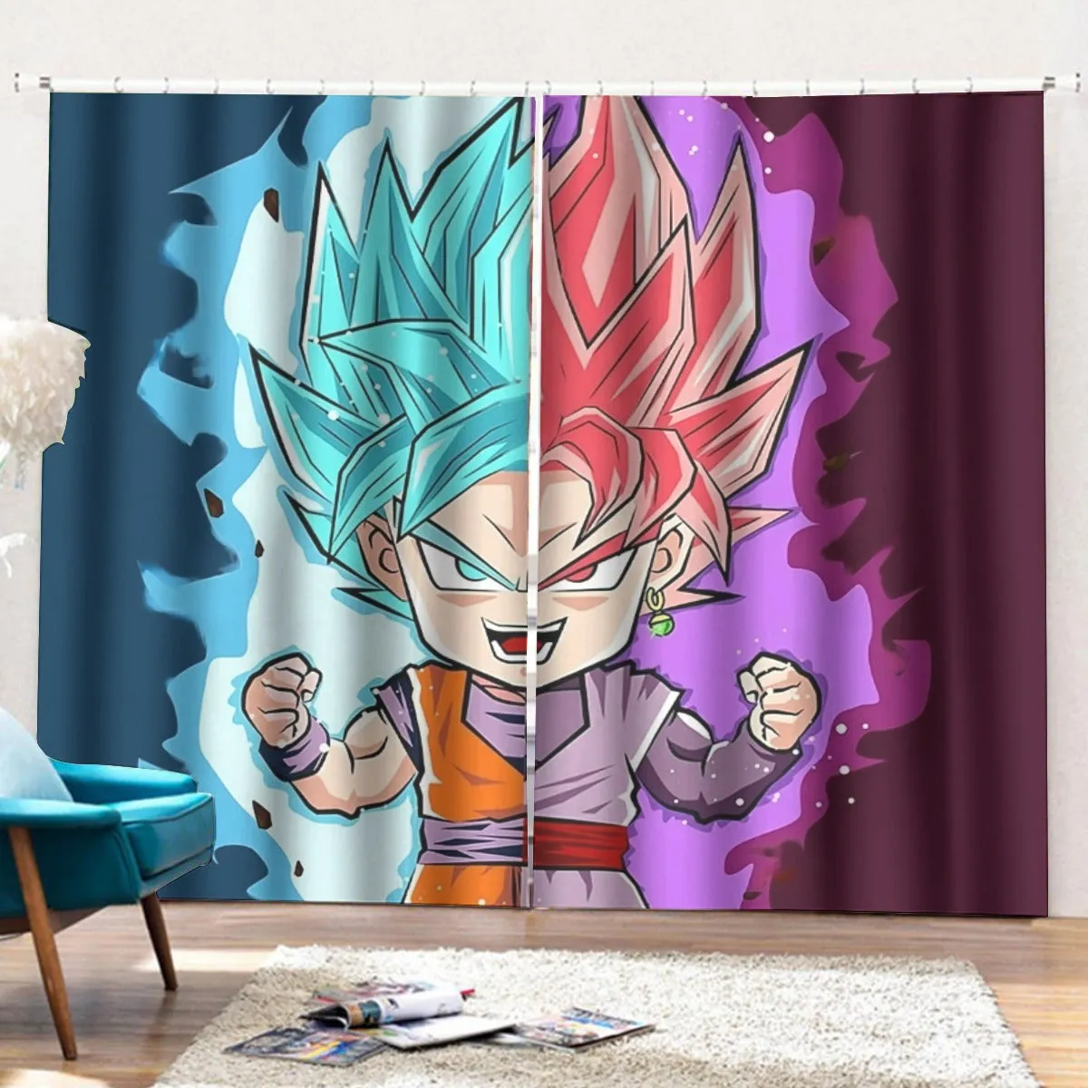 DBZ Goku Zamasu SSGSS God Blue Rose Super Saiyan Chibi Curtains with Hooks