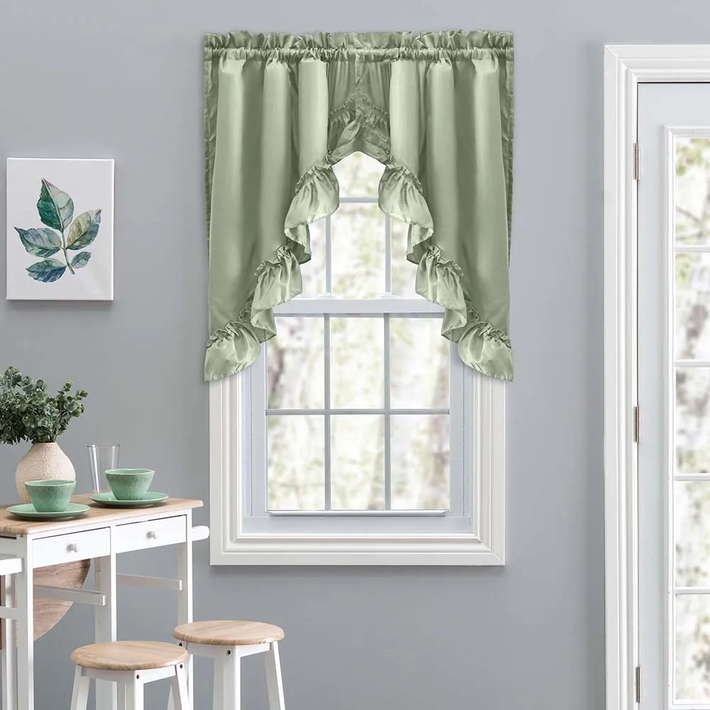 Ellis Stacey 1.5" Rod Pocket High Quality Fabric Solid Color Window Ruffled Swag 60"x38" Sage