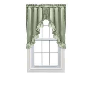 Ellis Stacey 1.5" Rod Pocket High Quality Fabric Solid Color Window Ruffled Swag 60"x38" Sage