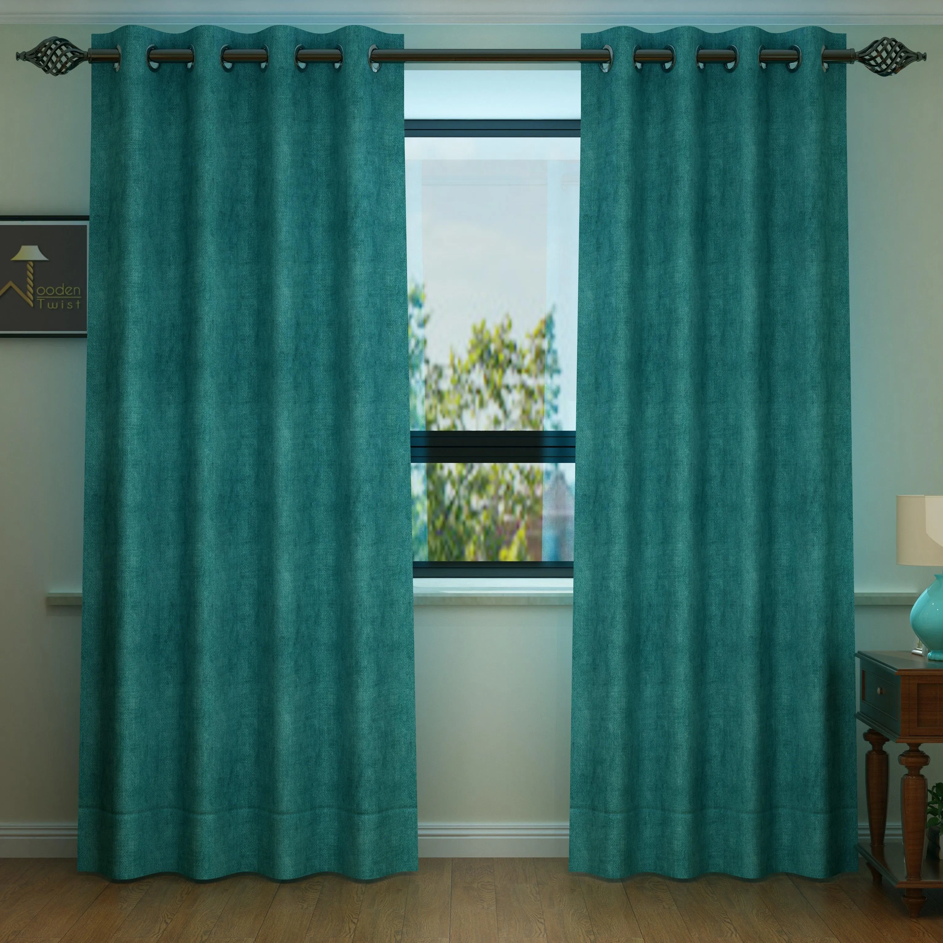 Fabrahome Light Filtering 7 Ft Rectangular Suede Fabric Curtain ( Green )