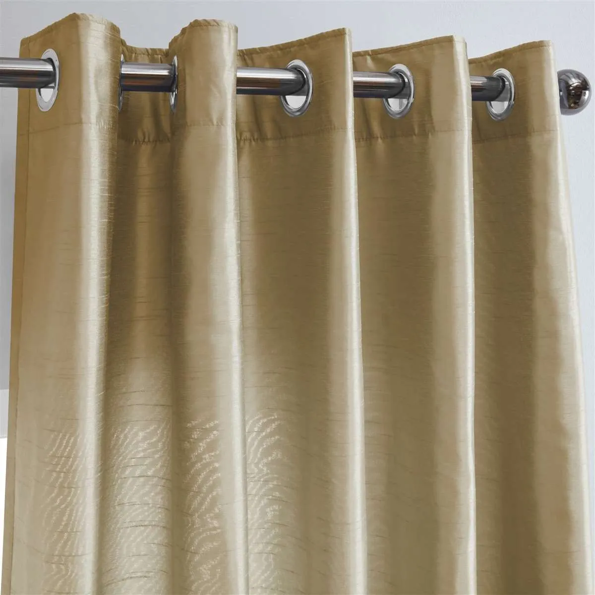 Faux Silk Eyelet Fully Lined Curtains (Latte)