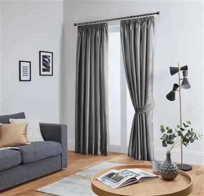 Faux Silk Tape Top Fully Lined Curtains (Grey)