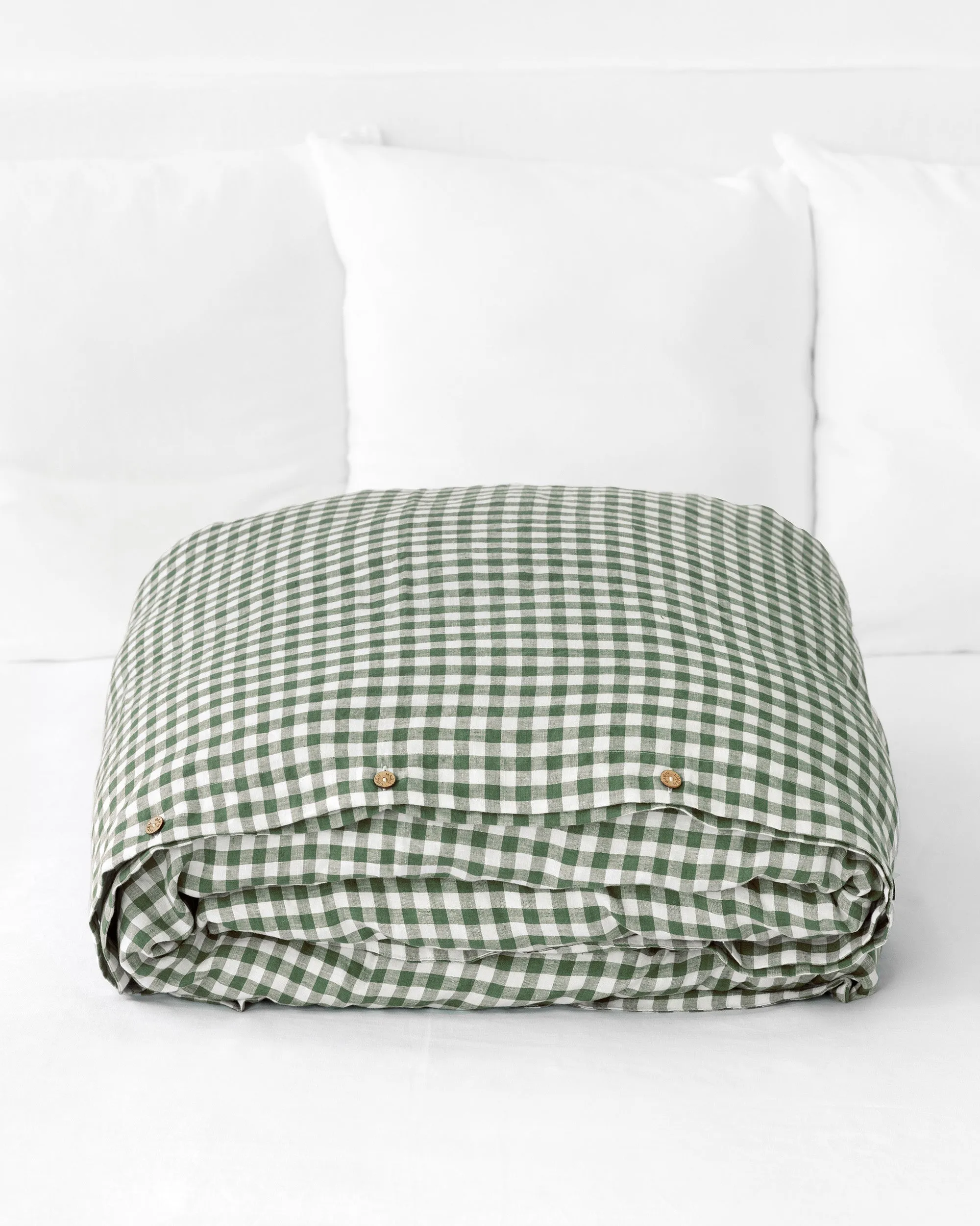 Forest green gingham linen duvet cover