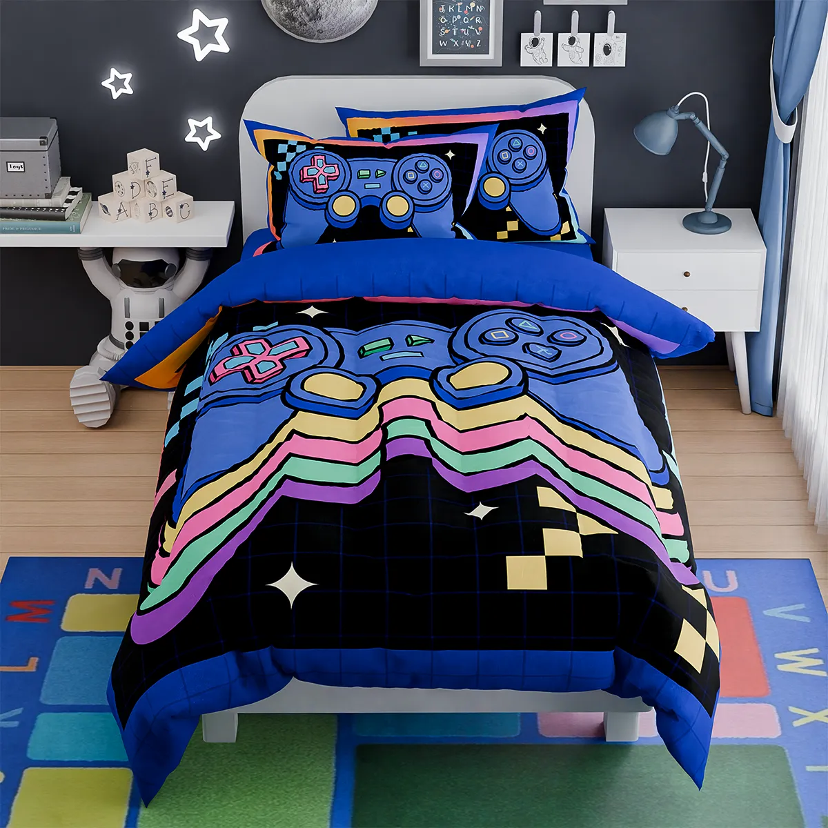 Gamer Comforter Sets for Boys, Ultra Soft Microfiber Comforter Set with 3-Pieces, Video Game Bedding Sets for Kids Children Boy Bedroom Decor