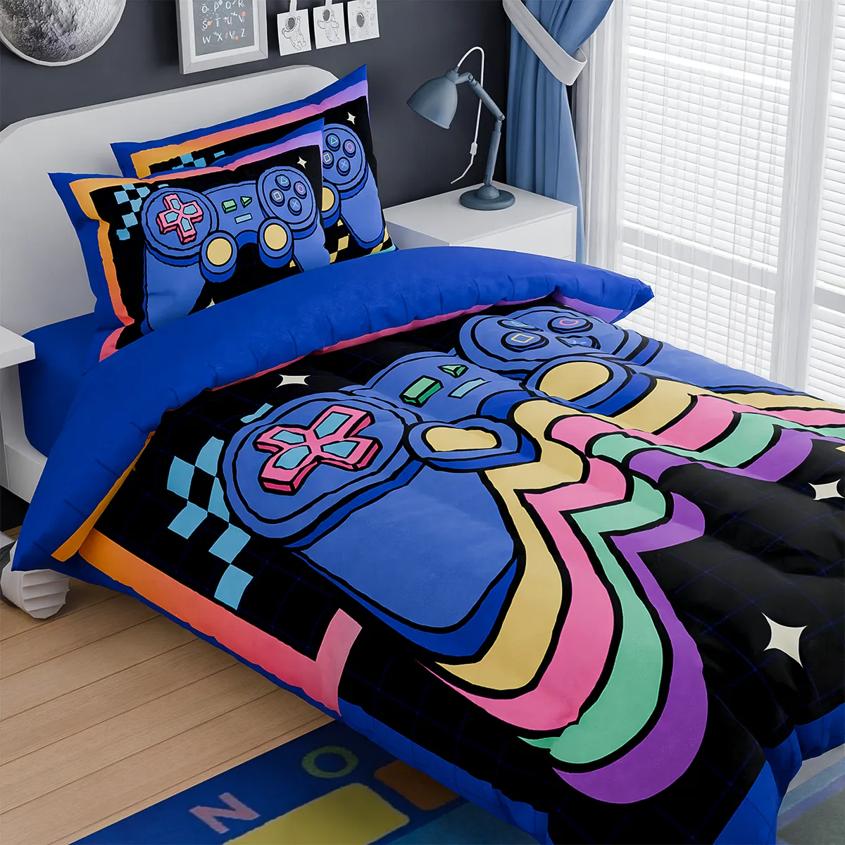 Gamer Comforter Sets for Boys, Ultra Soft Microfiber Comforter Set with 3-Pieces, Video Game Bedding Sets for Kids Children Boy Bedroom Decor