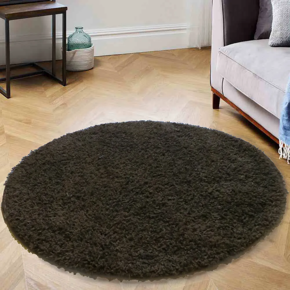 Glamour Luxury Soft Shaggy Rug, Brown,120 diameter