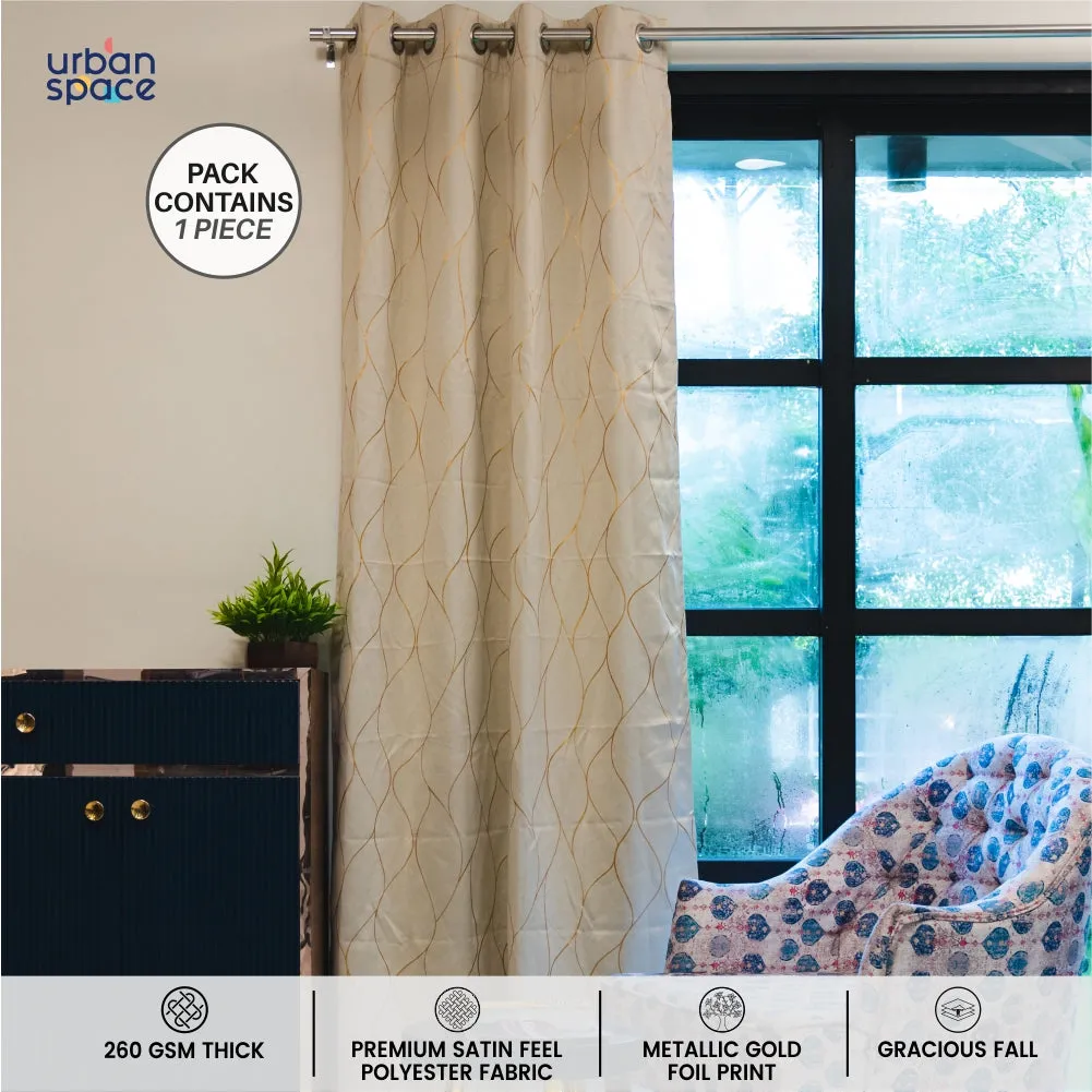 Gold Foil Printed 80-85% Blackout Curtains - Pack of 1 Curtain - Wave - Beige