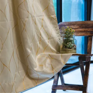 Gold Foil Printed 80-85% Blackout Curtains - Pack of 1 Curtain - Wave - Beige