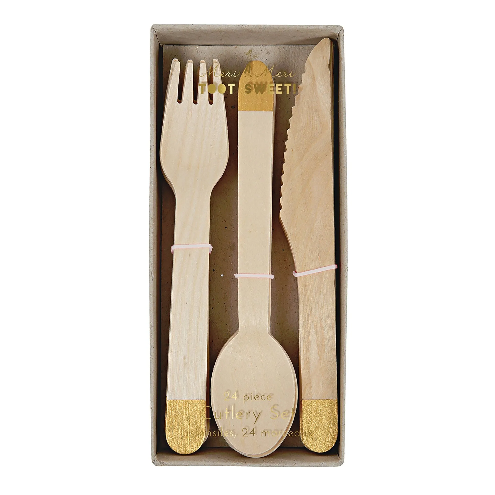 Gold Wooden Cutlery Set, 24 Count