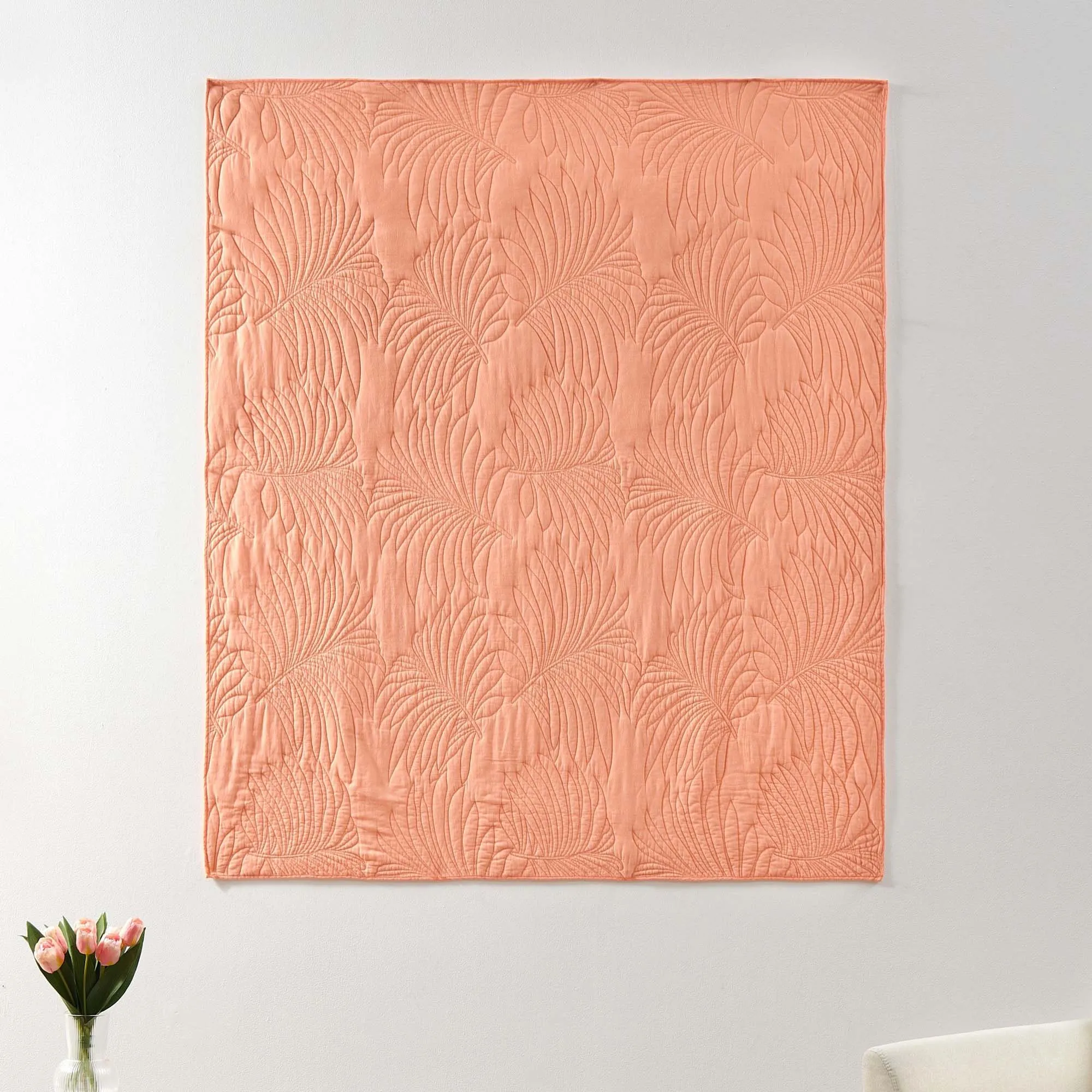 Greenland Home Fashions Palm Coast Finely Stitched Throw Blanket Classic Solid Color Style 50" x 60" Coral