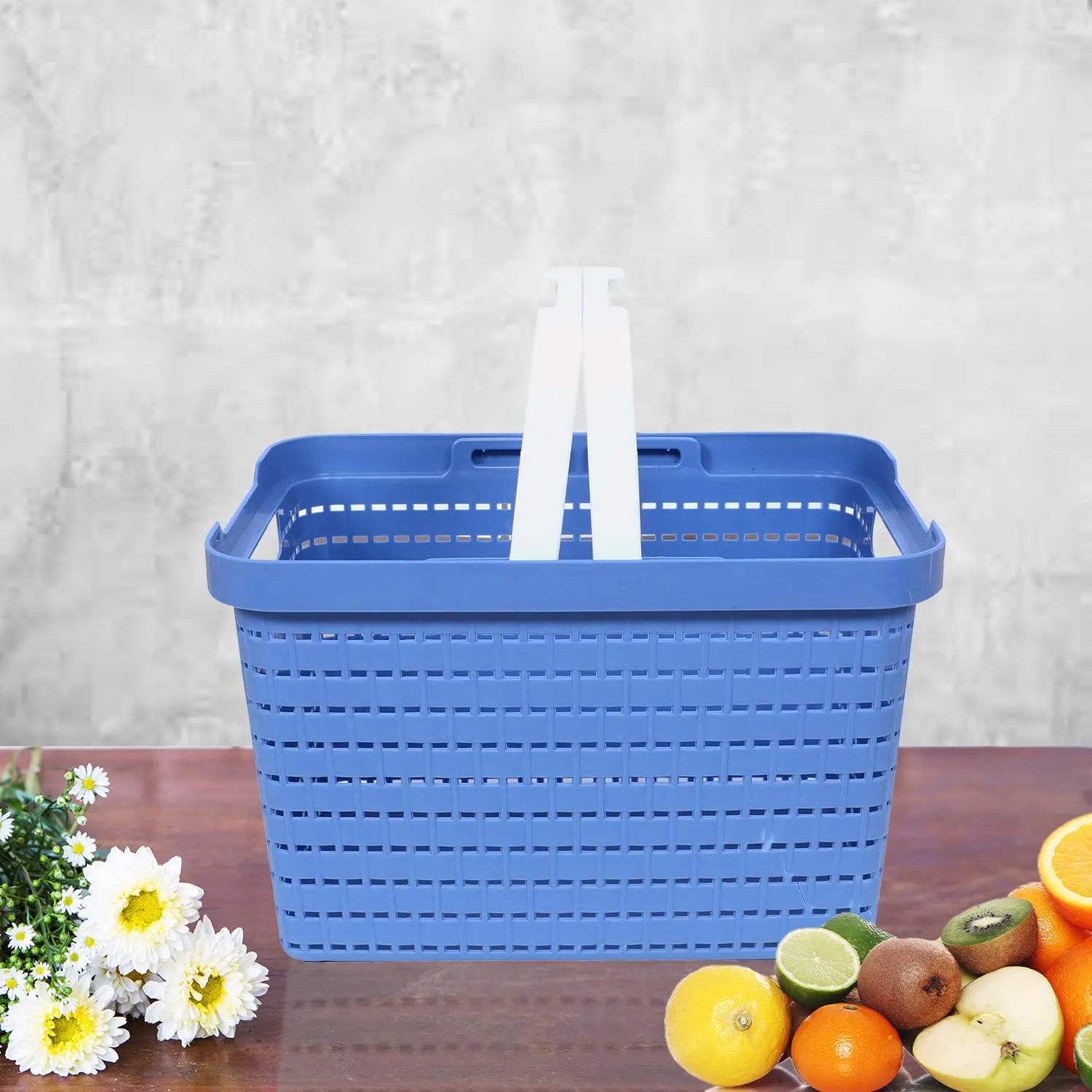 Heart Home Basket | Plastic Storage Basket for Fruits | Storage Basket for Picnic | Storage Basket for Kitchen | Stationery Storage Basket | FLORA-333 | Pack of 3 | Blue