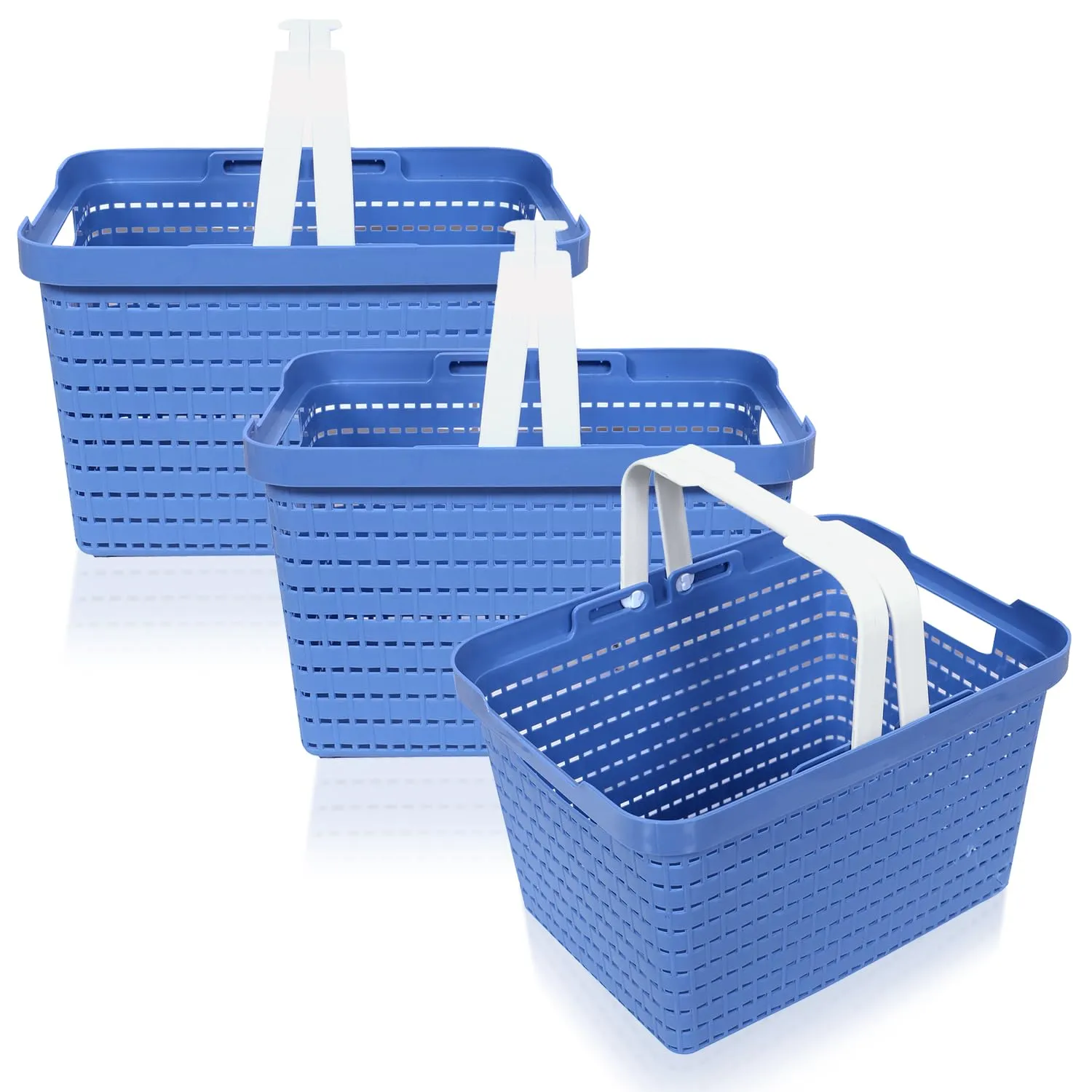 Heart Home Basket | Plastic Storage Basket for Fruits | Storage Basket for Picnic | Storage Basket for Kitchen | Stationery Storage Basket | FLORA-333 | Pack of 3 | Blue