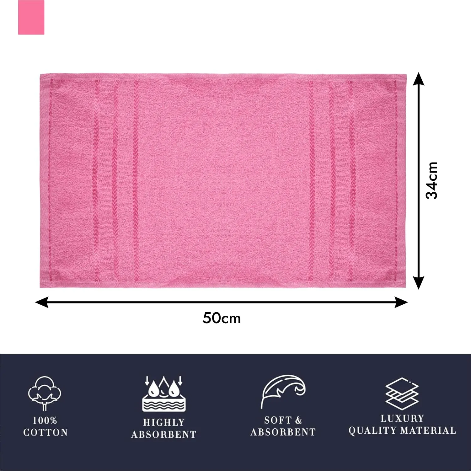 Heart Home Face Towel | Towels for Facewash | Towels for Gym | Facewash for Travel | Towels for Daily use | Workout Hand Towel | Lining Design | 14x21 Inch | Pack of 2 | Pink