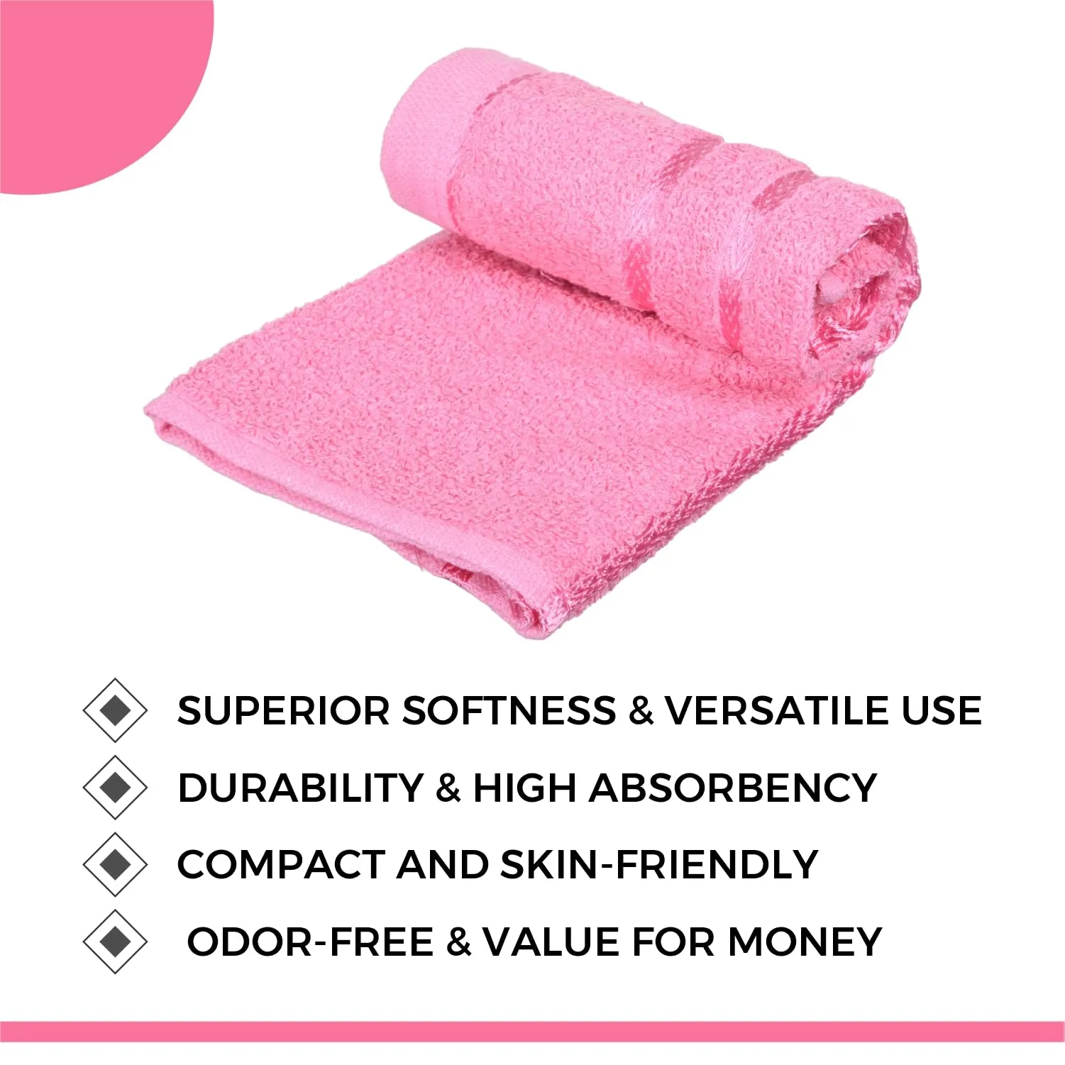 Heart Home Face Towel | Towels for Facewash | Towels for Gym | Facewash for Travel | Towels for Daily use | Workout Hand Towel | Lining Design | 14x21 Inch | Pack of 2 | Pink