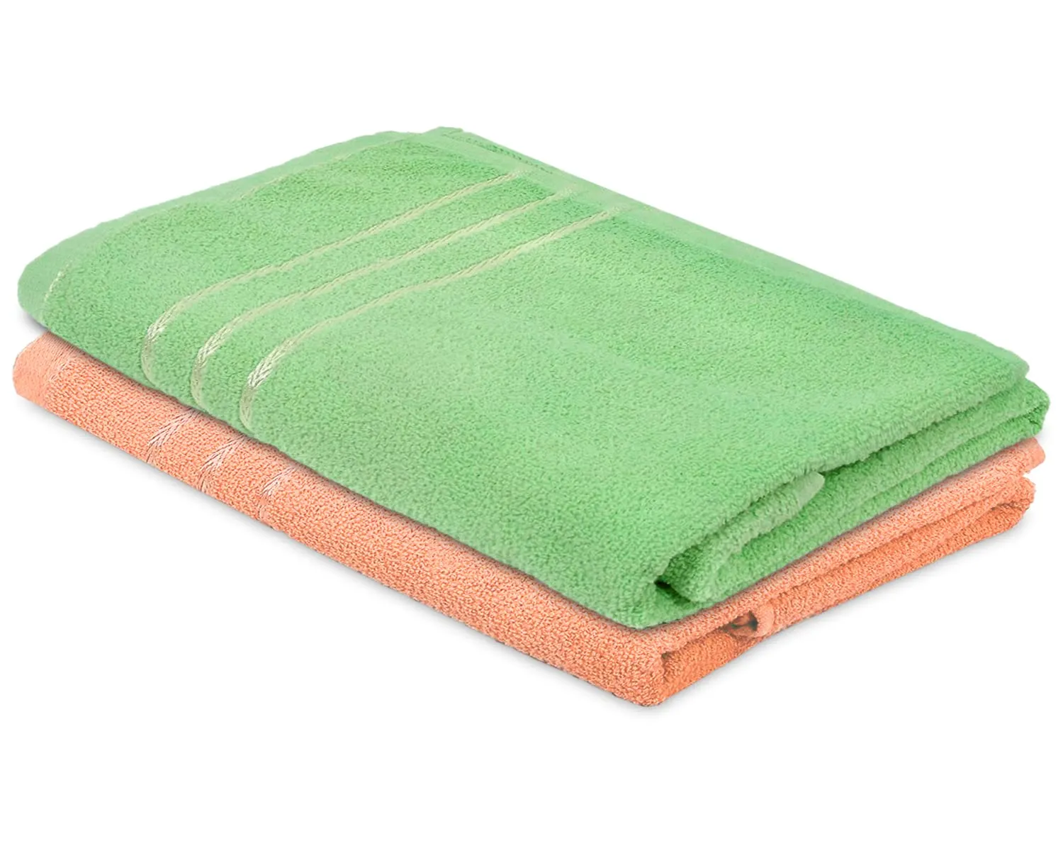 Heart Home Super Soft, Fluffy, Absorbent Cotton Baby, Kids Bath, Face Towel Perfect for Daily Use, 19"x38"- Pack of 2 (Green & Peach)