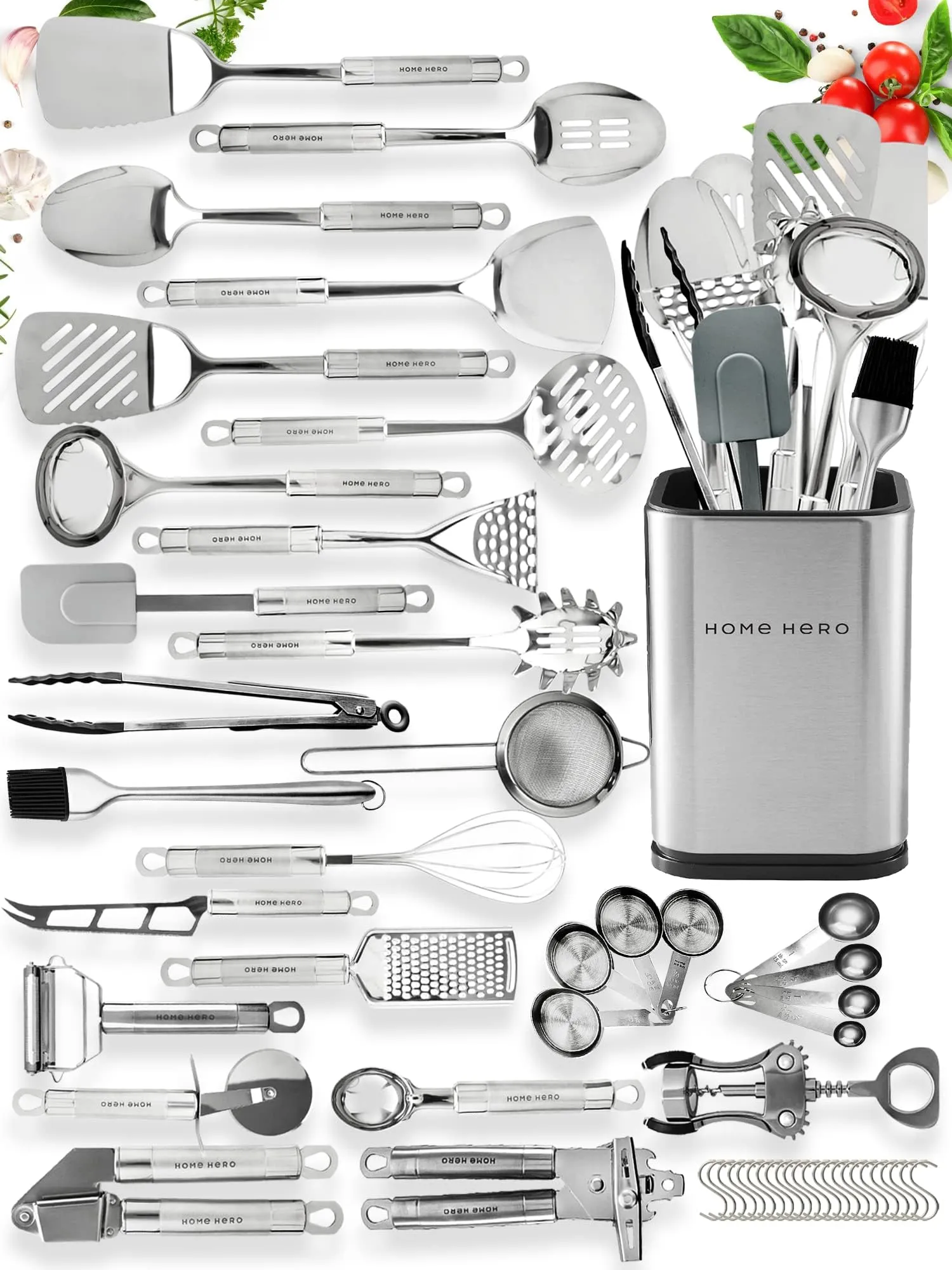 Home Hero 54 Pcs Stainless Steel Kitchen Utensils Set - Nonstick Stainless Steel Cooking Utensils Set - Heat Resistant Kitchen Essentials & Metal Kitchen Gadgets (54 Pcs)