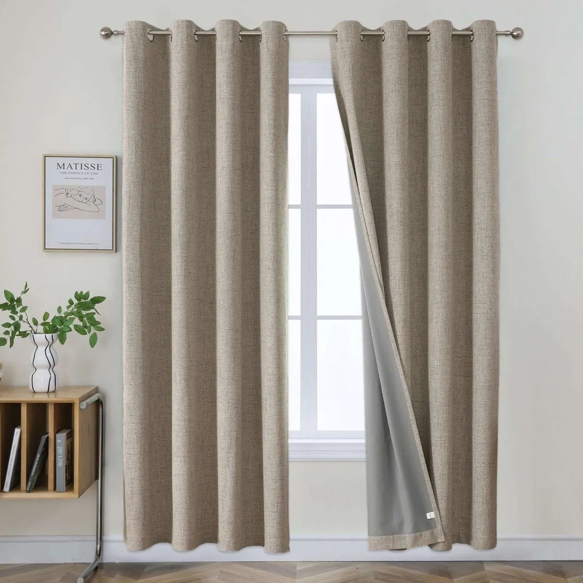 Joydeco 100% Blackout Curtains Linen Long 2 Panels Set Linen 96 Inch Blackout Curtains 2 Panels Room Darkening Textured Curtains