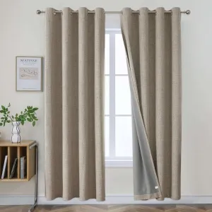 Joydeco 100% Blackout Curtains Linen Long 2 Panels Set Linen 96 Inch Blackout Curtains 2 Panels Room Darkening Textured Curtains