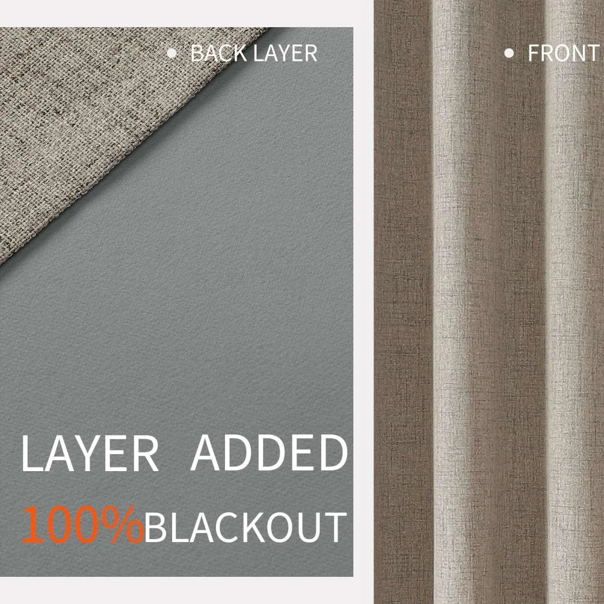 Joydeco 100% Blackout Curtains Linen Long 2 Panels Set Linen 96 Inch Blackout Curtains 2 Panels Room Darkening Textured Curtains