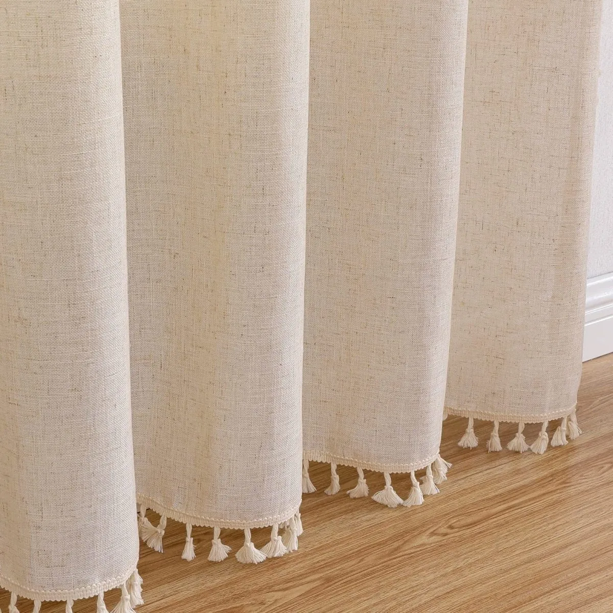 Joydeco Boho Linen Curtains - 2 Panel, Light Filtering, Farmhouse Style, Country Rustic Charm