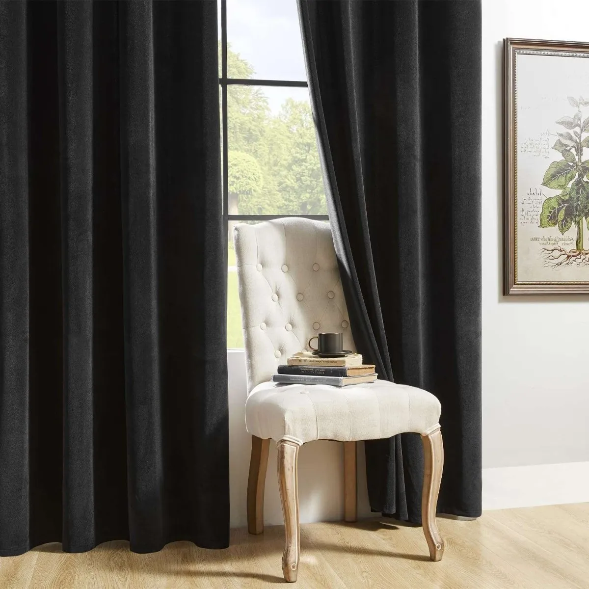 Joydeco Luxury Black Velvet Blackout Curtains - 2 Panels, Thermal Insulated, Rod Pocket, Super Soft