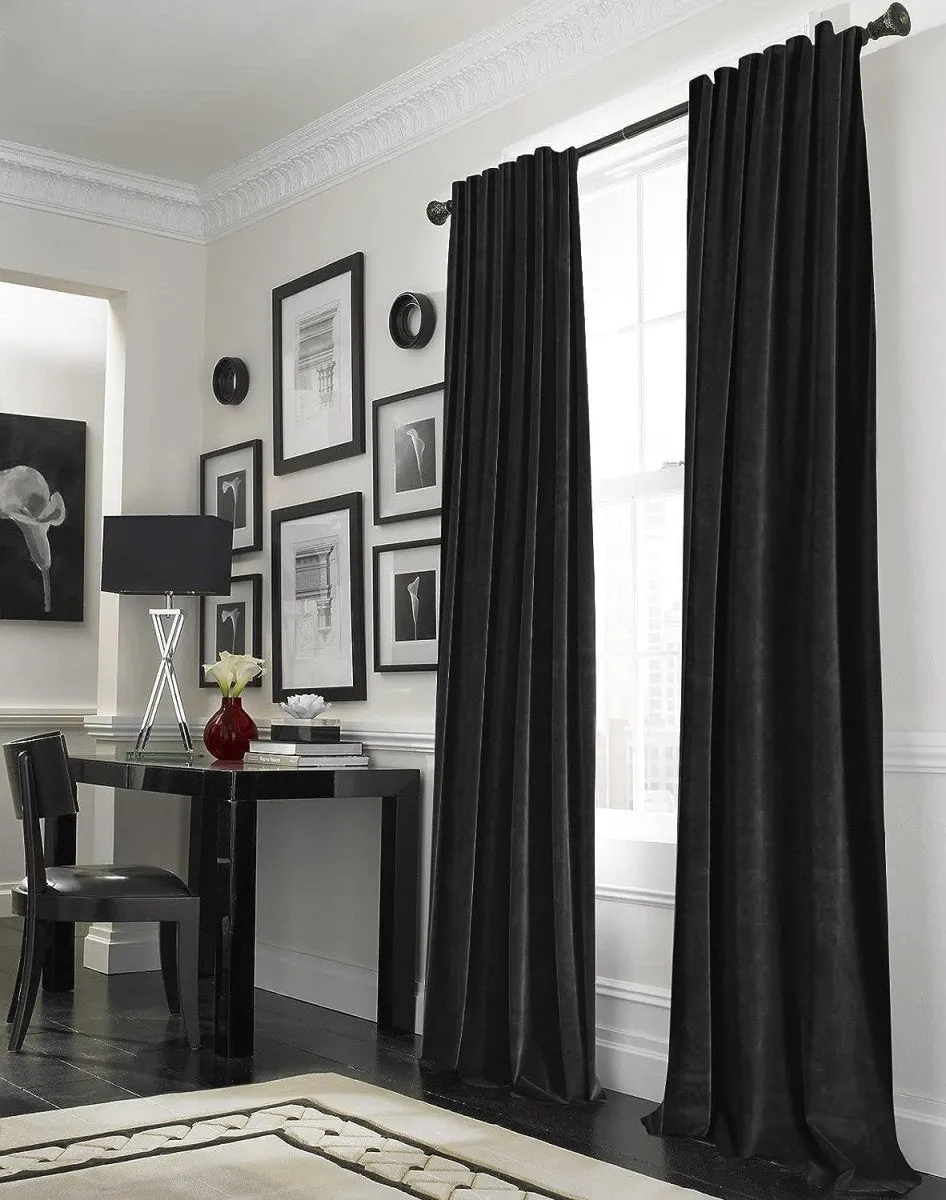 Joydeco Luxury Black Velvet Blackout Curtains - 2 Panels, Thermal Insulated, Rod Pocket, Super Soft