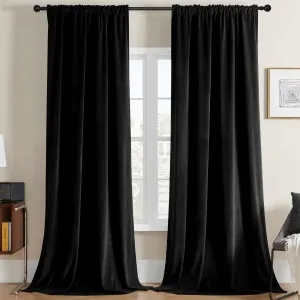 Joydeco Luxury Black Velvet Blackout Curtains - 2 Panels, Thermal Insulated, Rod Pocket, Super Soft