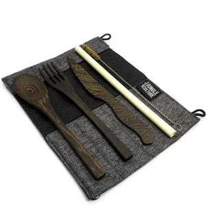 Jungle Culture - Reusable Eco friendly Cutlery Set - Plastic Free, Wooden: Dark Grey