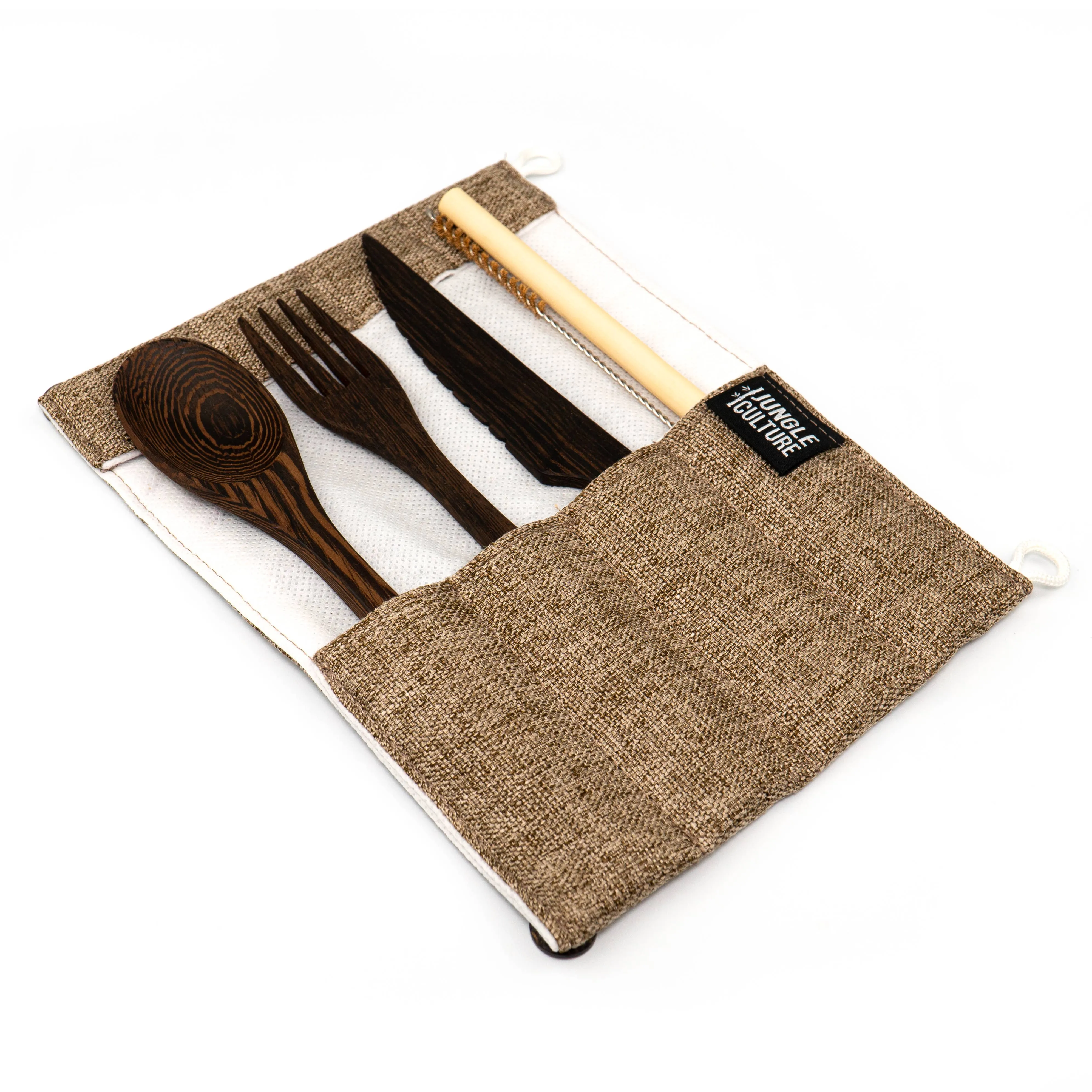 Jungle Culture - Reusable Eco friendly Cutlery Set - Plastic Free, Wooden: Dark Grey