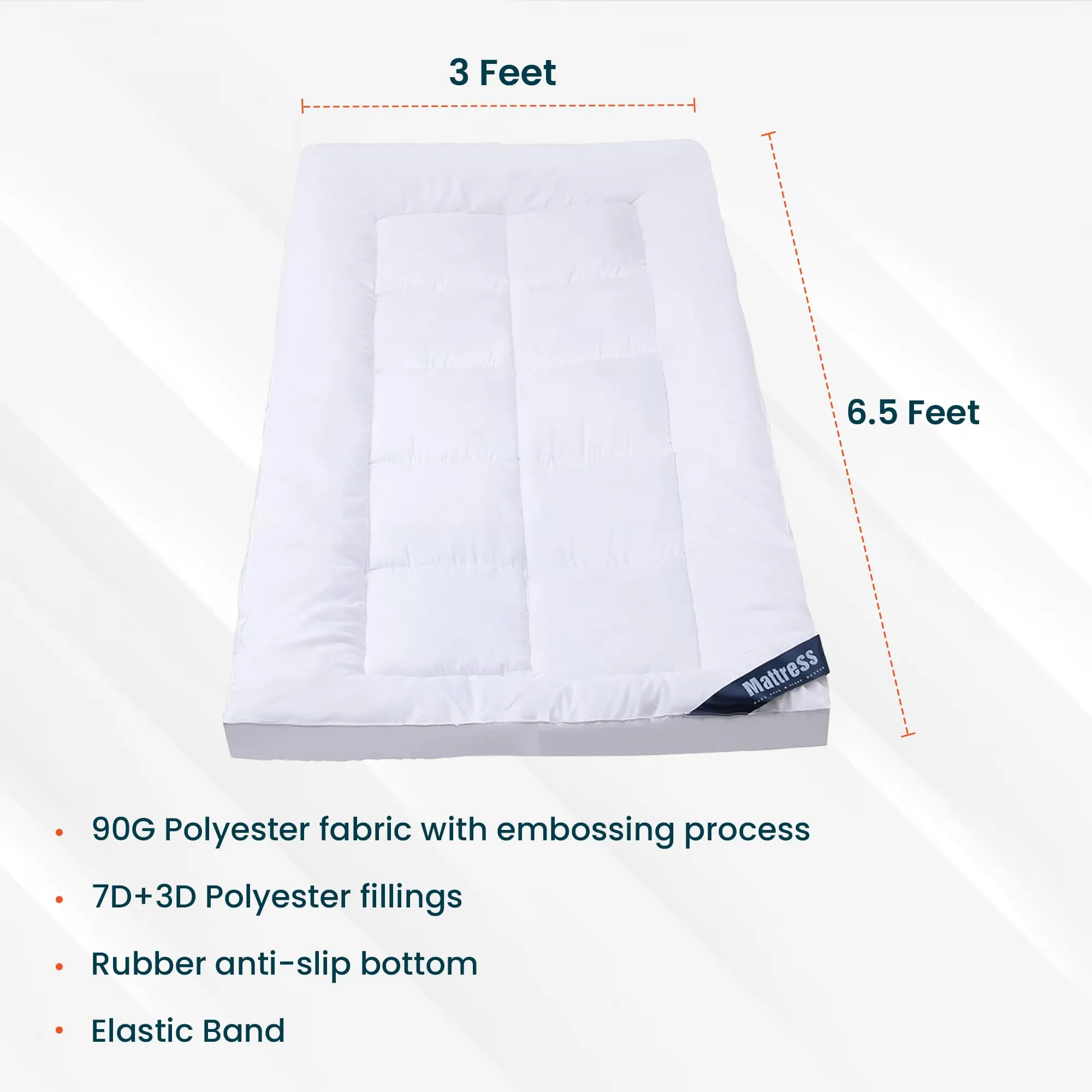 Kuber IndustriesMattress Topper/Padding|Mattress for Comfortable Sleep 3 x 6.5 Feet|WHITE