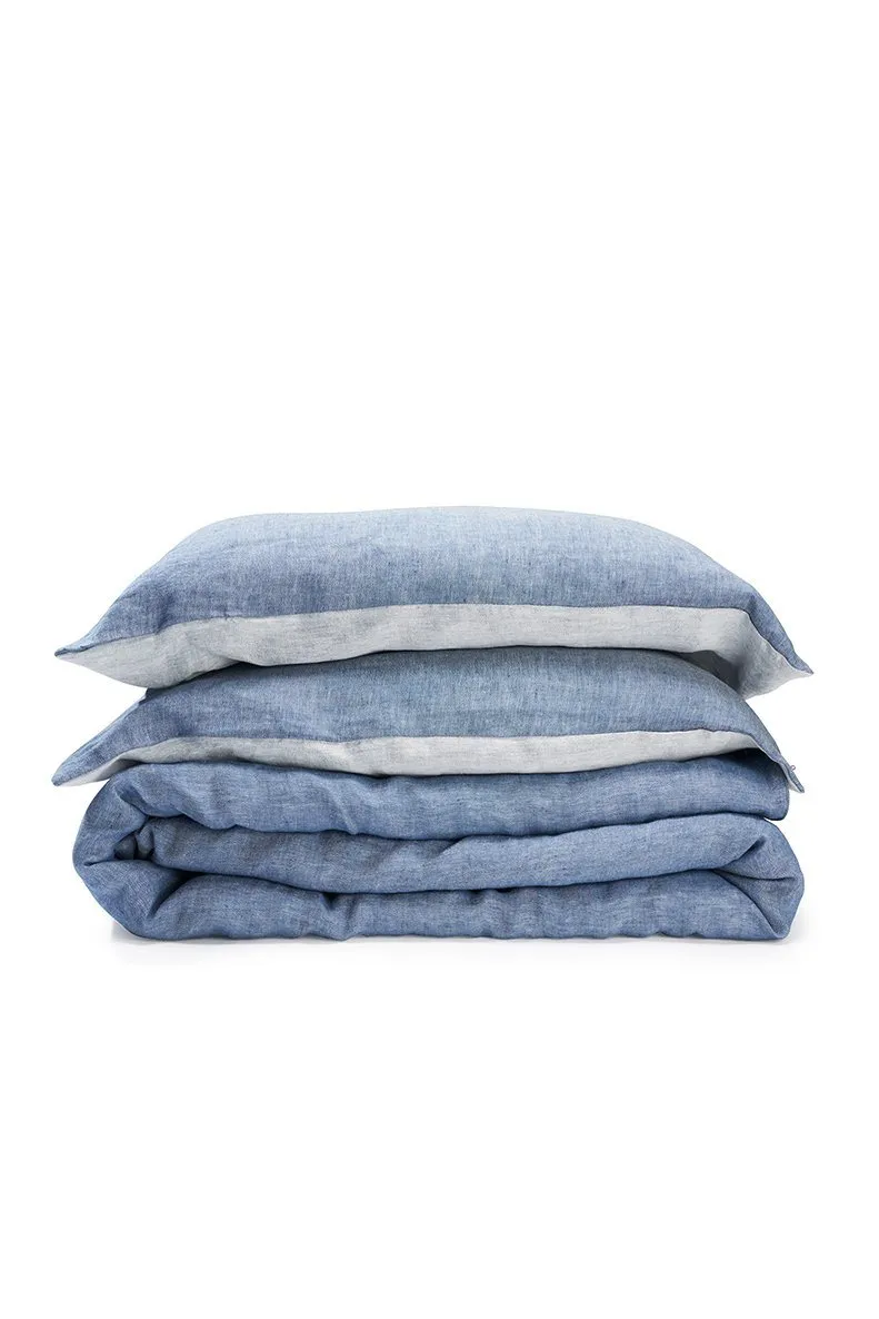 Linen Bedding Two Tone Stonewashed in Denim Color