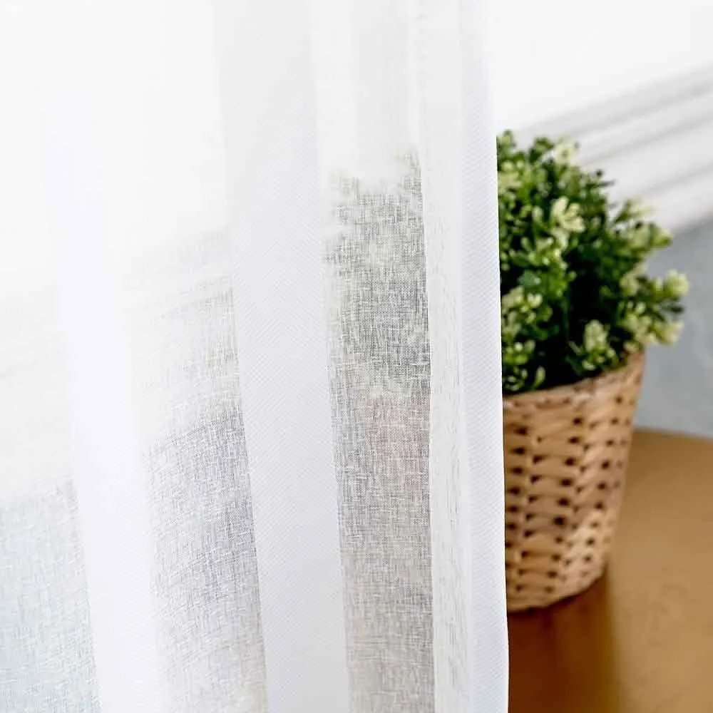 Linen textured  Sheer Curtain for Living Room , Curtain for Bedroom, Readymade Curtain, Pack of 2 Curtains - White Stripe