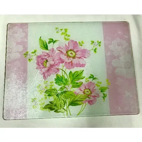 Linsan Floral Glass Tempered Cutting Board - 12x18"