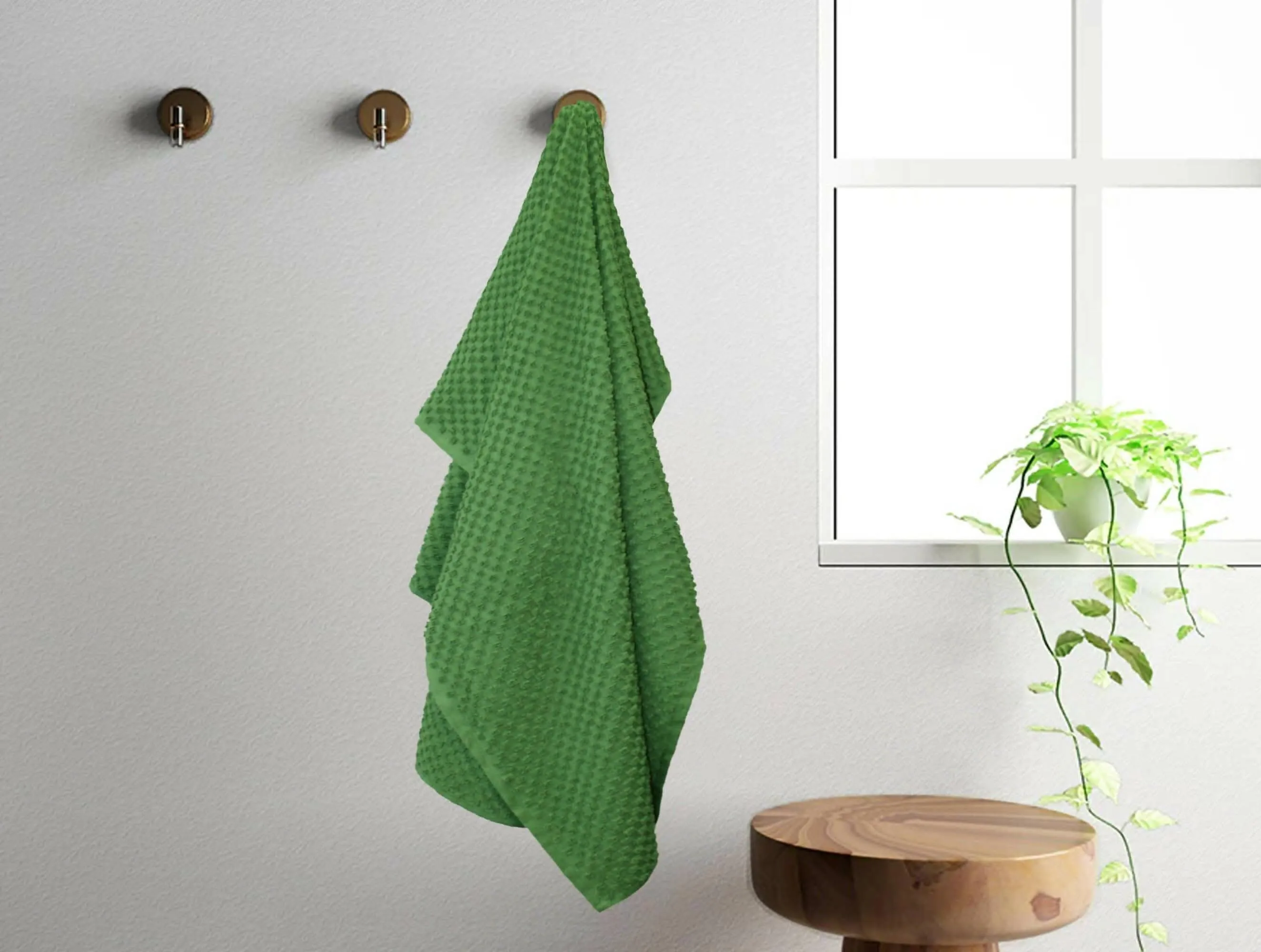 Lushomes Mint Green Popcorn Weave Bath Towel for Men and Women, Large Size (70x150cms, 28x59 Inch, 335 GSM Approx)