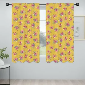 Lushomes "Set of 2 Lushomes 5-Foot Semi Sheer Yellow Flowers Window Curtains with Rod Pocket - 57x60 Inch"