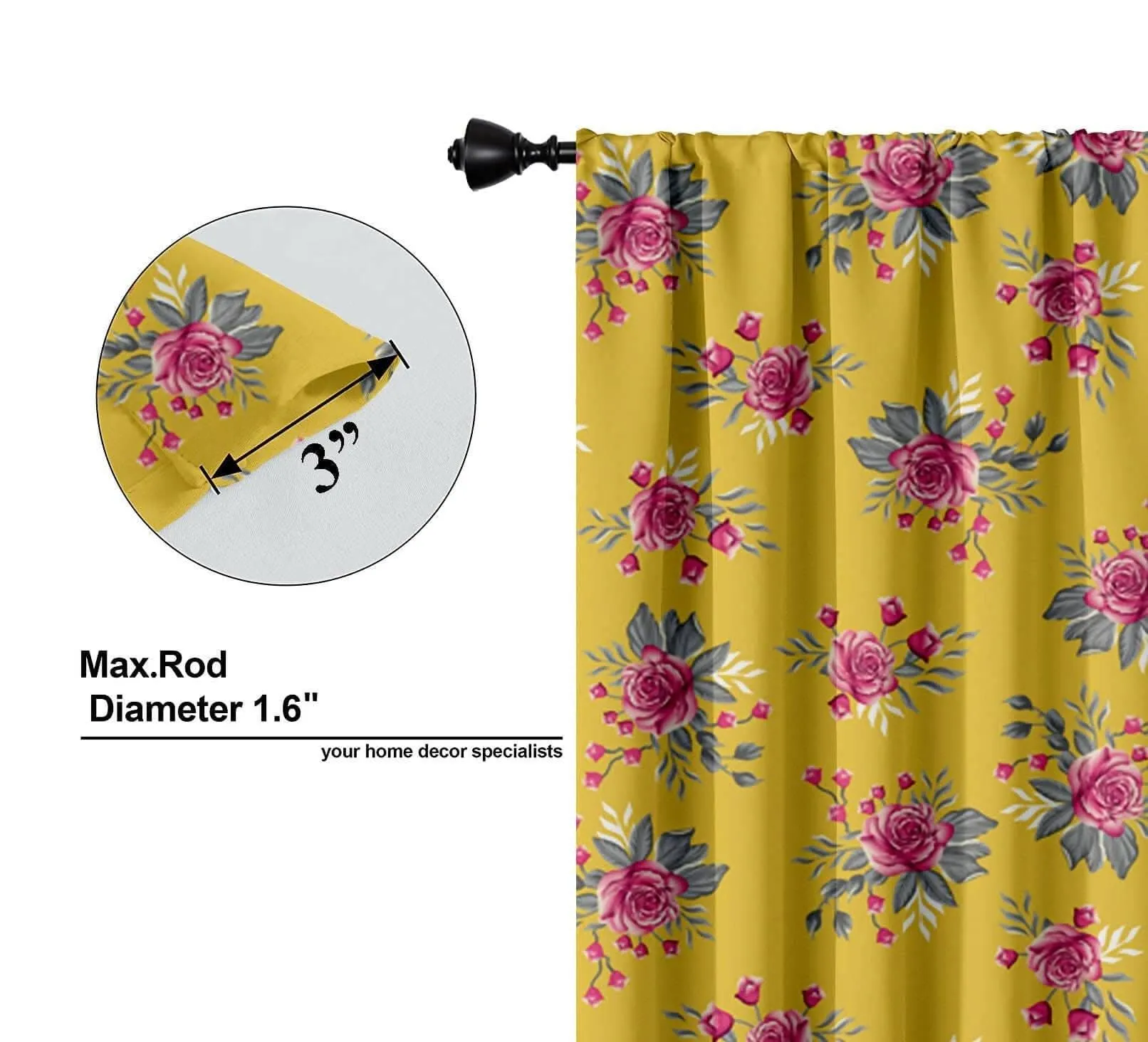 Lushomes "Set of 2 Lushomes 5-Foot Semi Sheer Yellow Flowers Window Curtains with Rod Pocket - 57x60 Inch"