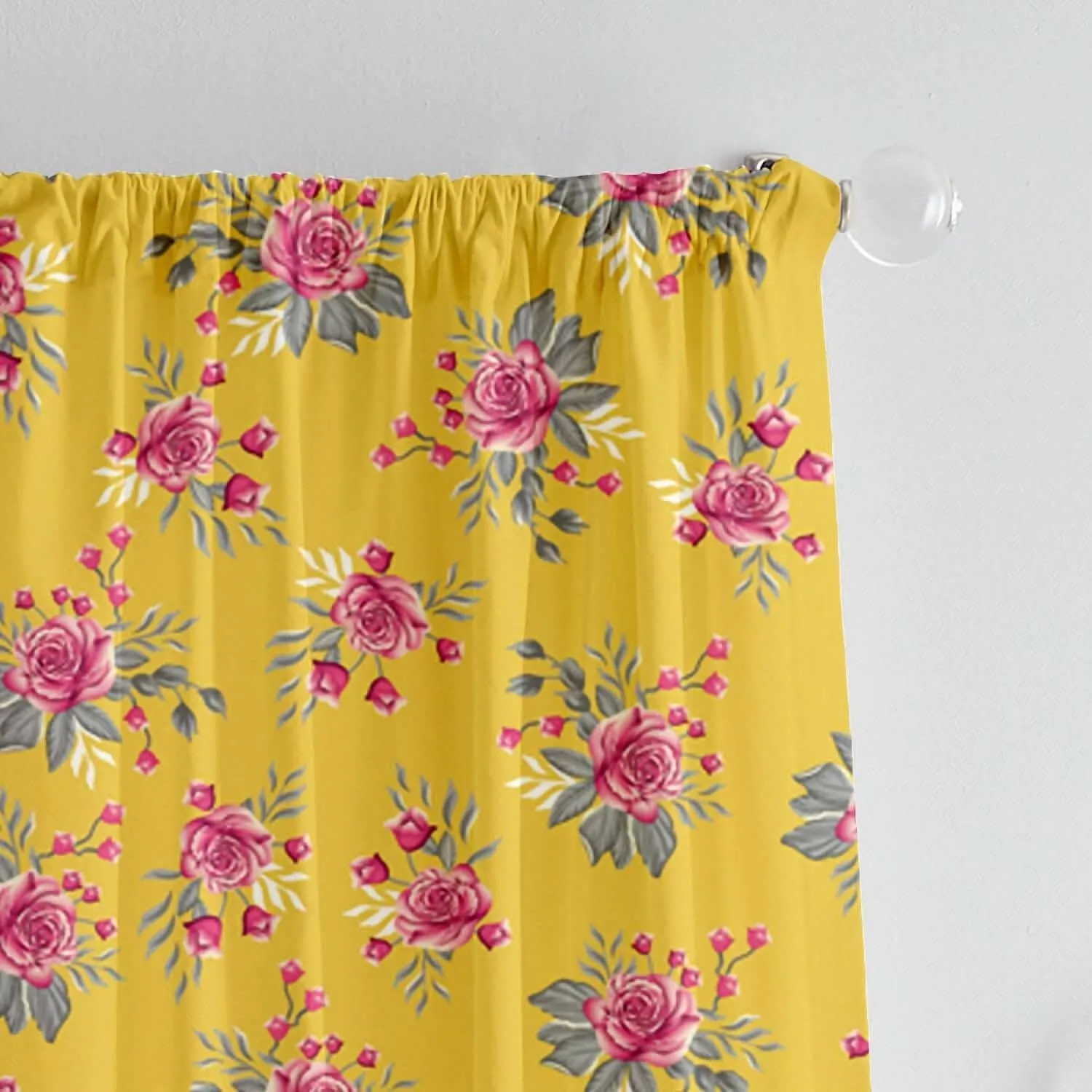 Lushomes "Set of 2 Lushomes 5-Foot Semi Sheer Yellow Flowers Window Curtains with Rod Pocket - 57x60 Inch"