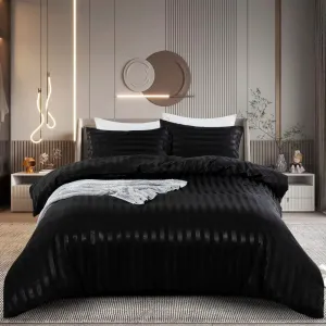 Luxury Satin Striped Duvet Cover Set with Zipper Closure & Pillow Cases