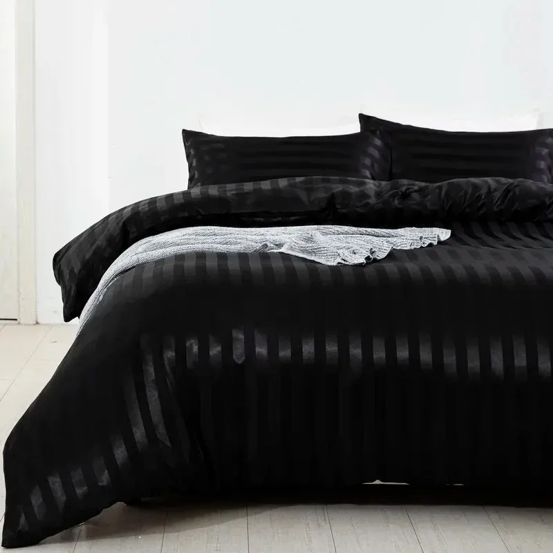 Luxury Satin Striped Duvet Cover Set with Zipper Closure & Pillow Cases